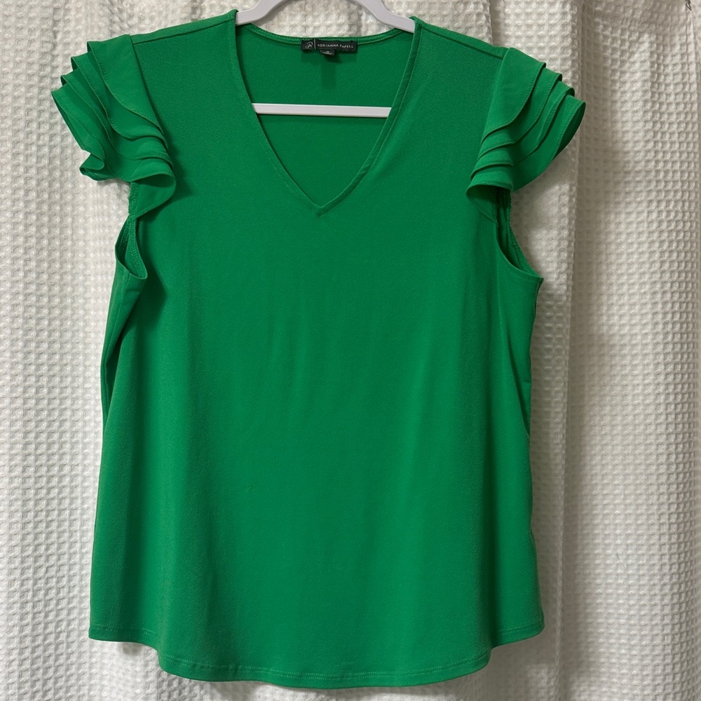 Emerald Ruffle Sleeve V-Neck Blouse